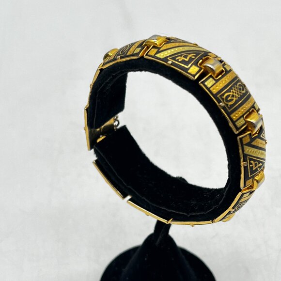 Vintage Gold  and Black Tone Spanish Damascene Bracelet - Picture 2 of 6